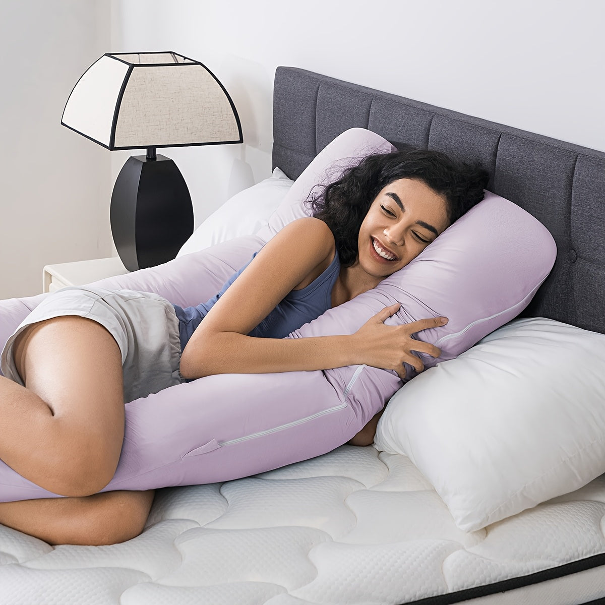 Classic U-Shaped Maternity Pillow, Pillowcase Made of Viscose from Bamboo, Y Soft, 360° Body Support, Cooling Sleep All Night